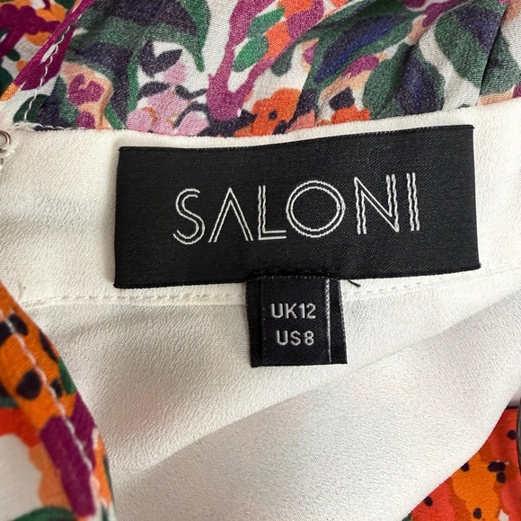 SALONI Grace Silk Midi Dress Off Shoulder Floral Multi Size 8 - Picture 11 of 12